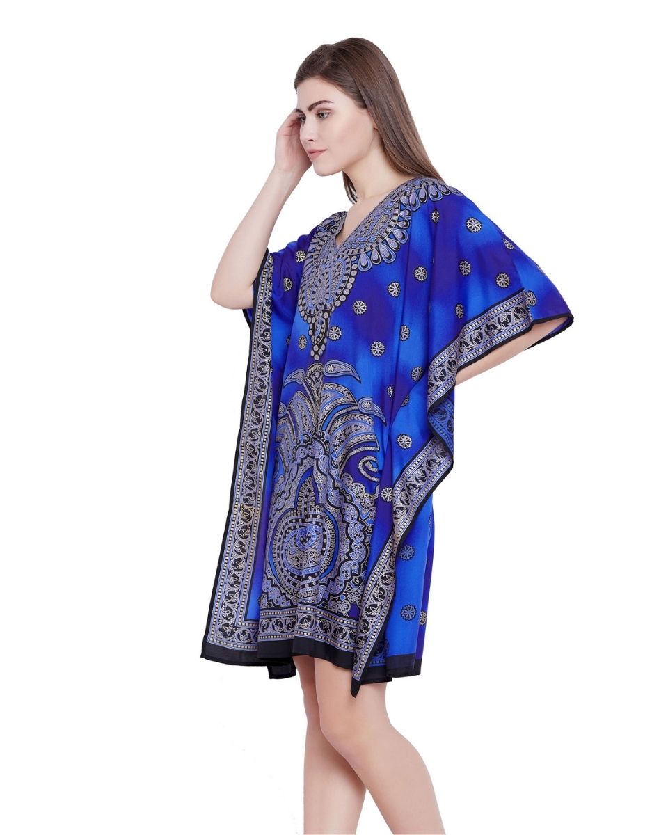 Kimono Style Short Tunic Blue Polyester For Plus Size Women