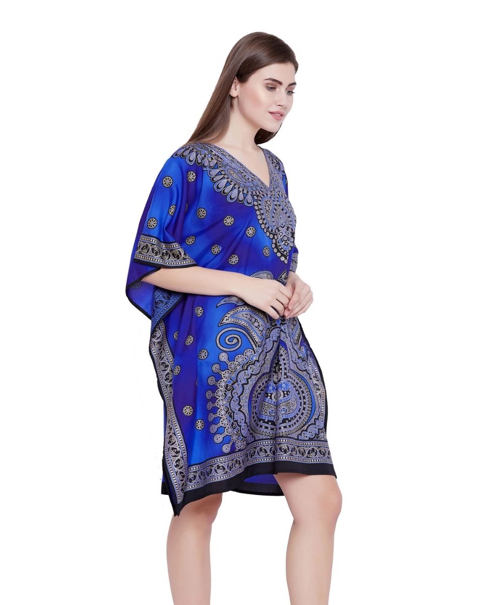 Kimono Style Short Tunic Blue Polyester For Plus Size Women