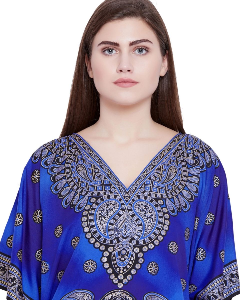 Kimono Style Short Tunic Blue Polyester For Plus Size Women