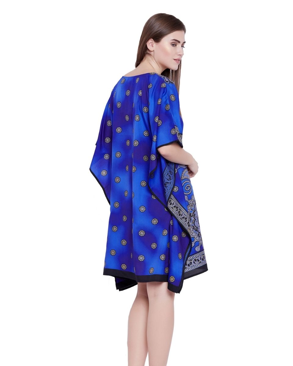 Kimono Style Short Tunic Blue Polyester For Plus Size Women