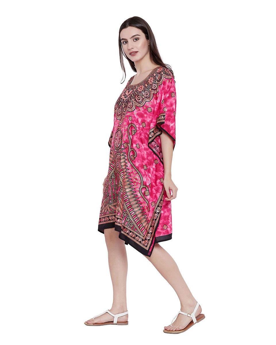 Pink Floral Paisley Plus Size Tunic Dress Kimono For Women