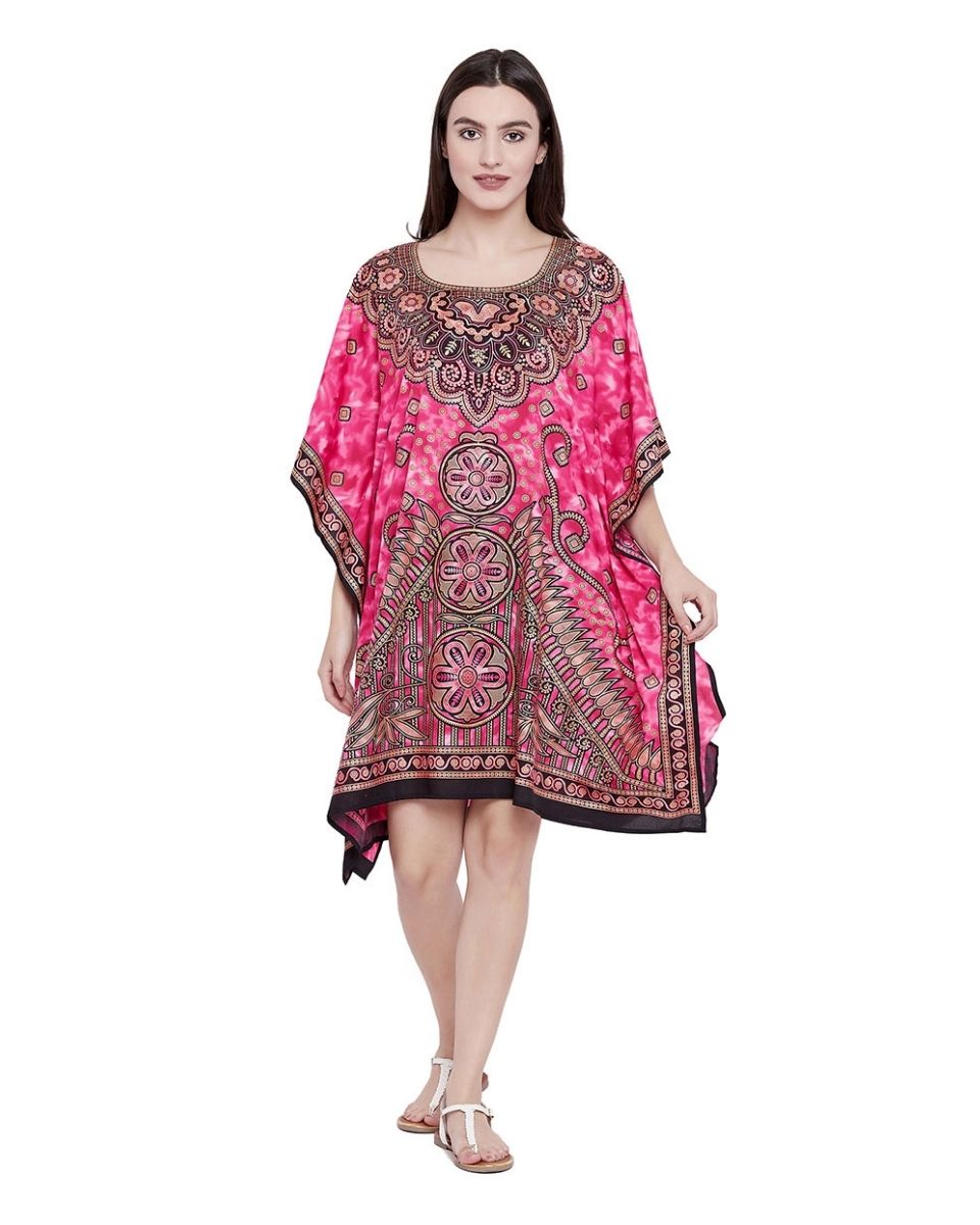 Pink Floral Paisley Plus Size Tunic Dress Kimono For Women