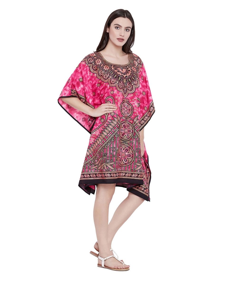 Pink Floral Paisley Plus Size Tunic Dress Kimono For Women