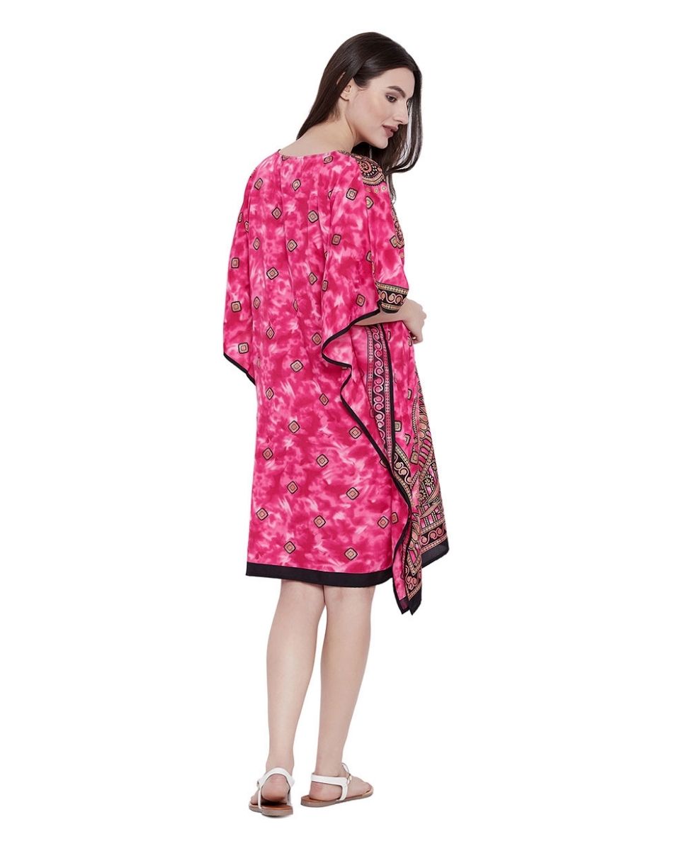 Pink Floral Paisley Plus Size Tunic Dress Kimono For Women