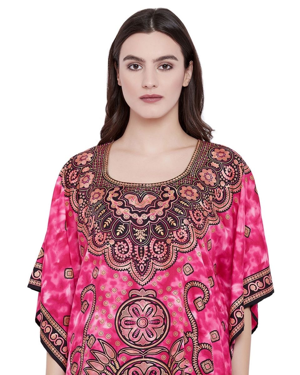 Pink Floral Paisley Plus Size Tunic Dress Kimono For Women