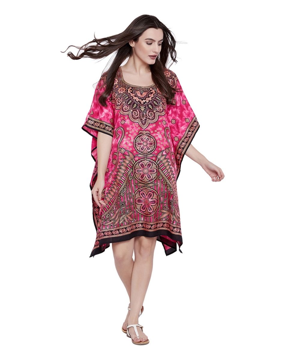 Pink Floral Paisley Plus Size Tunic Dress Kimono For Women