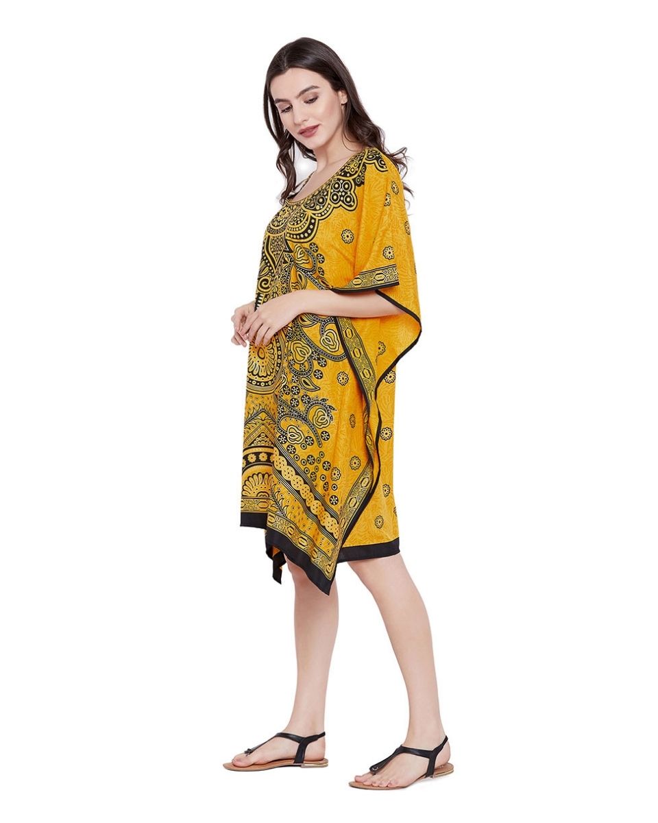 Resort Wear For Plus Size Women Yellow Polyester Tunic Dress