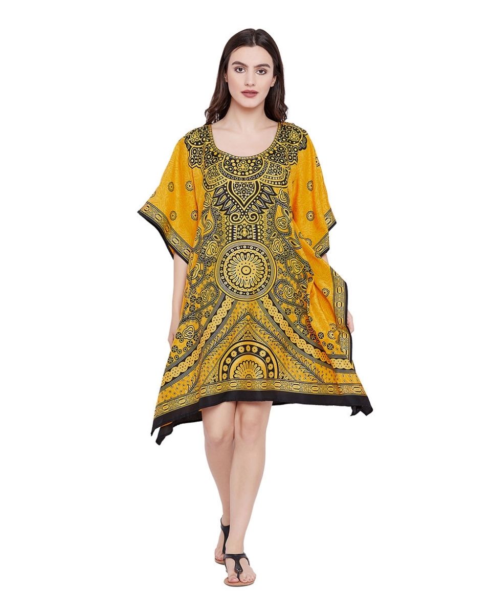 Resort Wear For Plus Size Women Yellow Polyester Tunic Dress