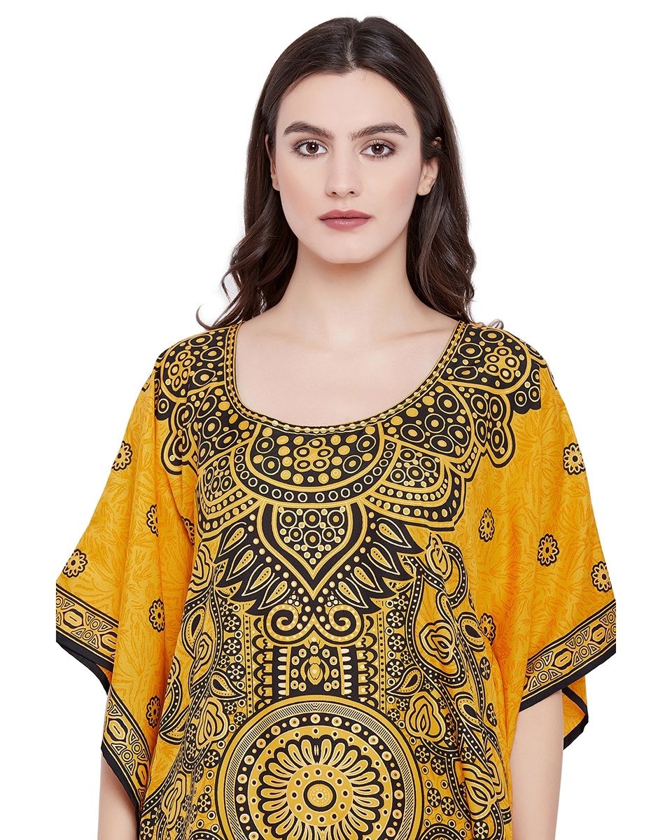 Resort Wear For Plus Size Women Yellow Polyester Tunic Dress