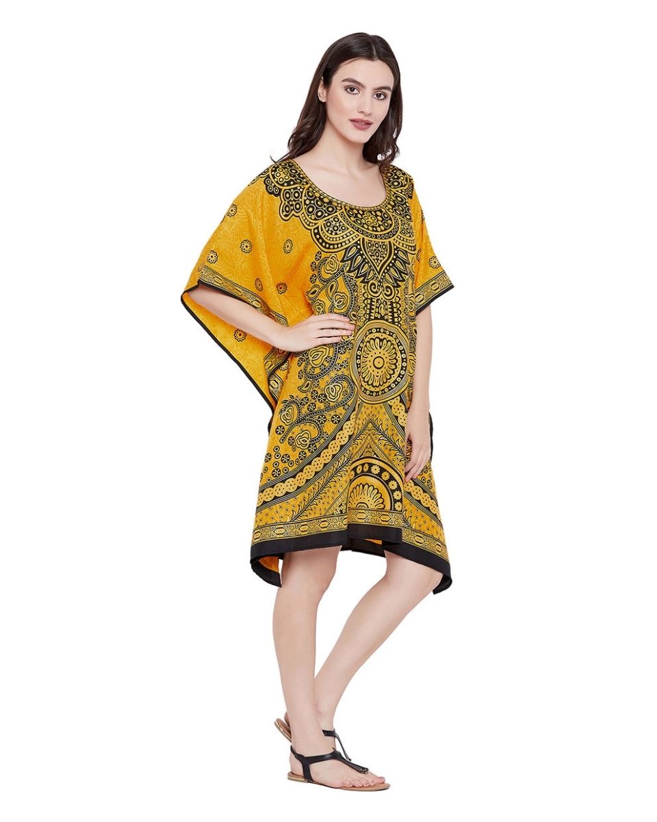 Resort Wear For Plus Size Women Yellow Polyester Tunic Dress