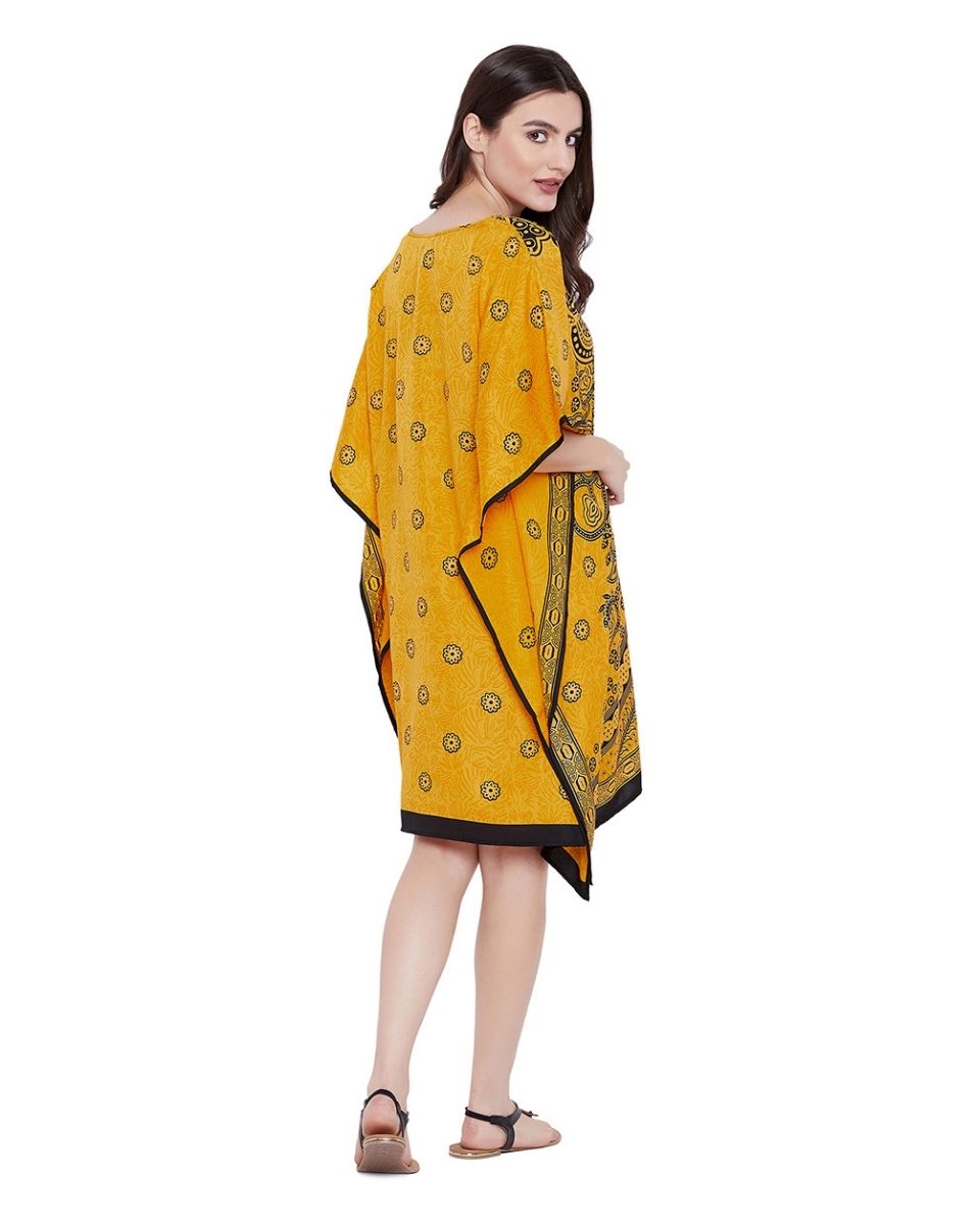 Resort Wear For Plus Size Women Yellow Polyester Tunic Dress