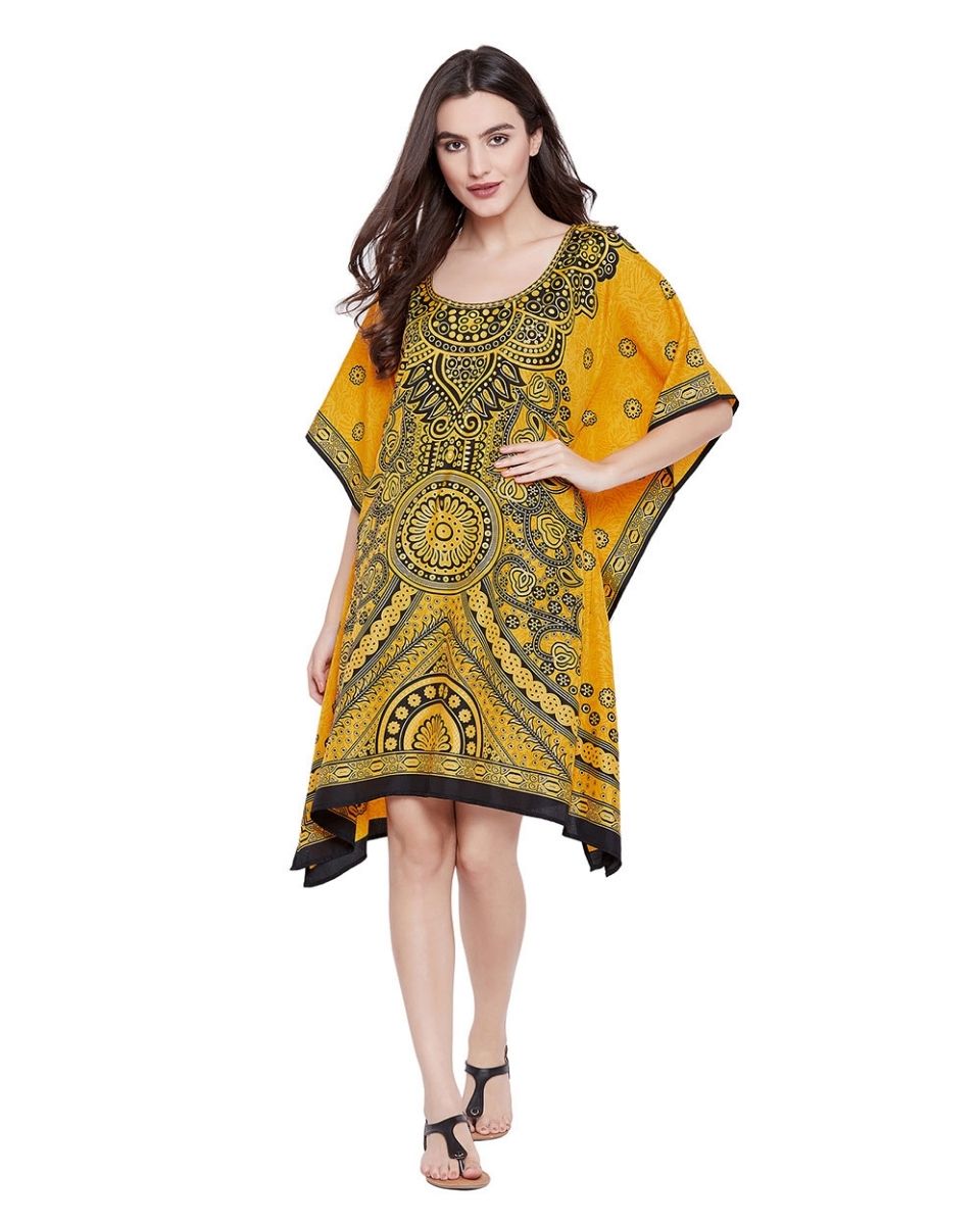 Resort Wear For Plus Size Women Yellow Polyester Tunic Dress