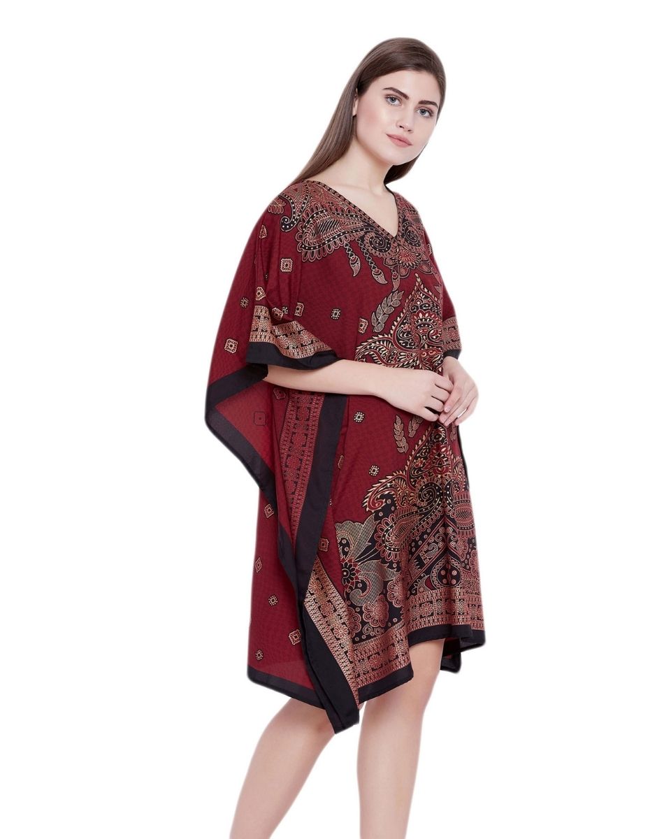 Ladies Paisley Maroon Plus Size Beach For Women Tunic Dress