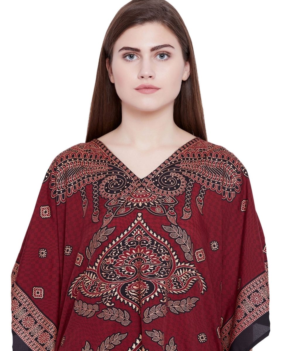 Ladies Paisley Maroon Plus Size Beach For Women Tunic Dress