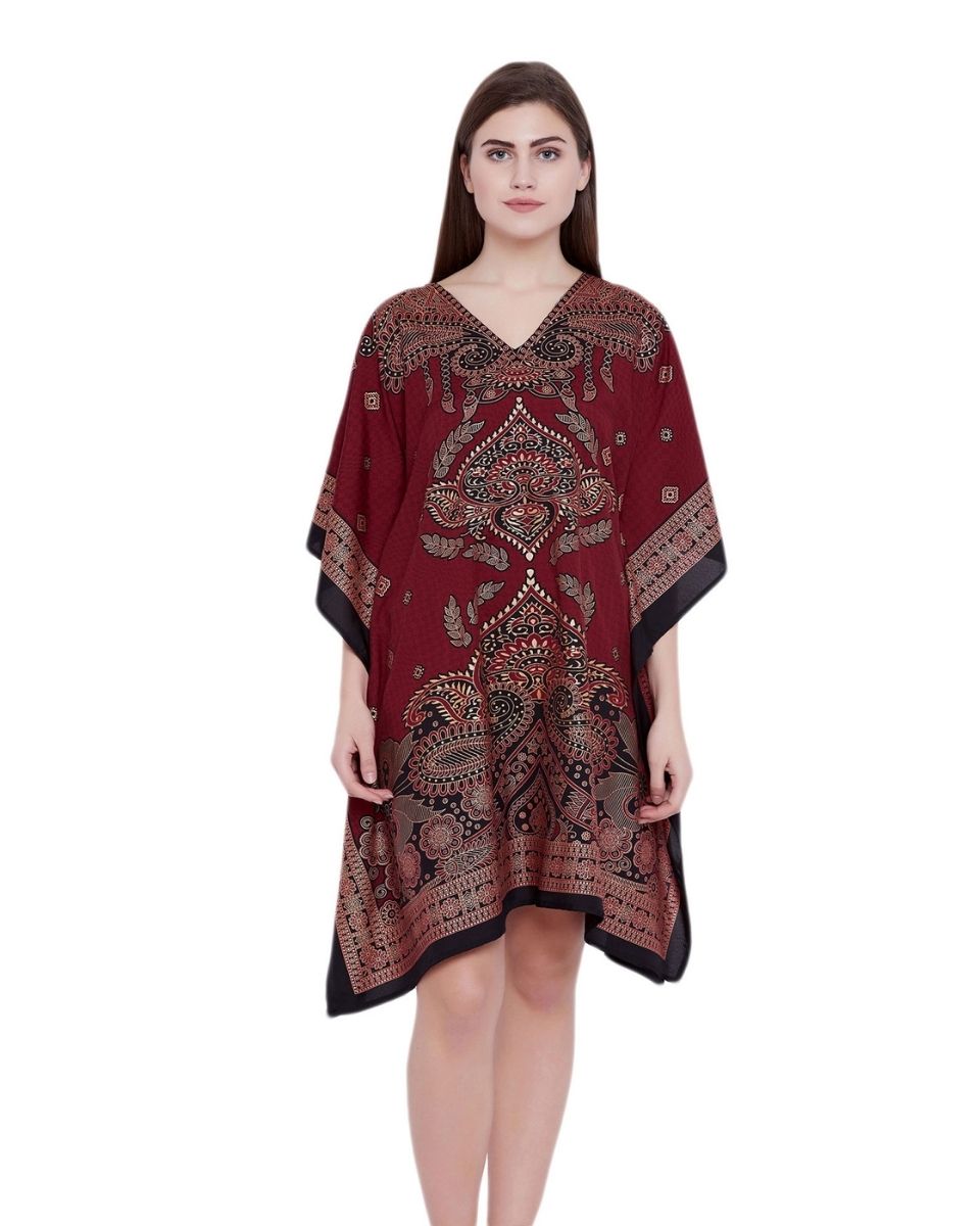 Ladies Paisley Maroon Plus Size Beach For Women Tunic Dress