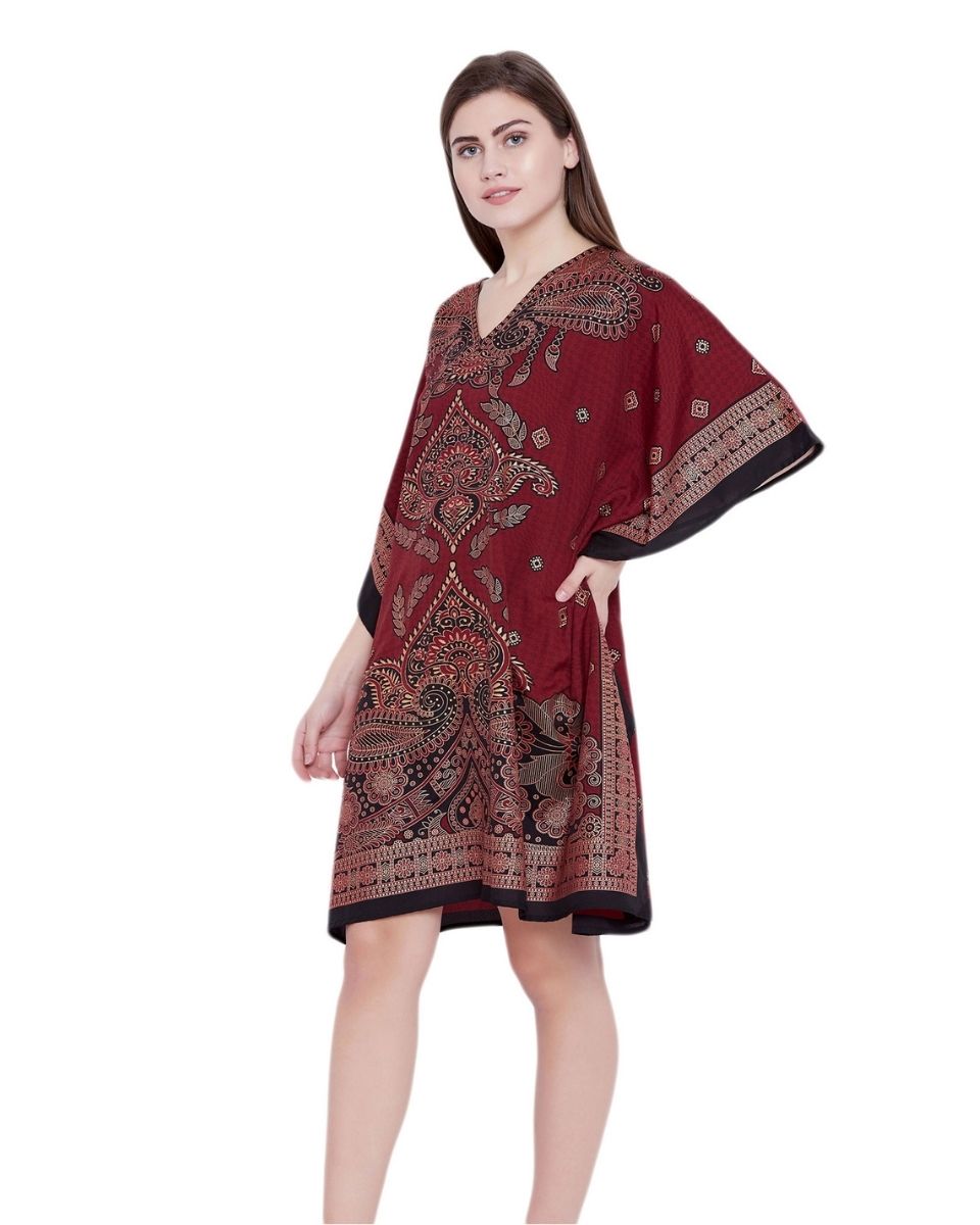 Ladies Paisley Maroon Plus Size Beach For Women Tunic Dress