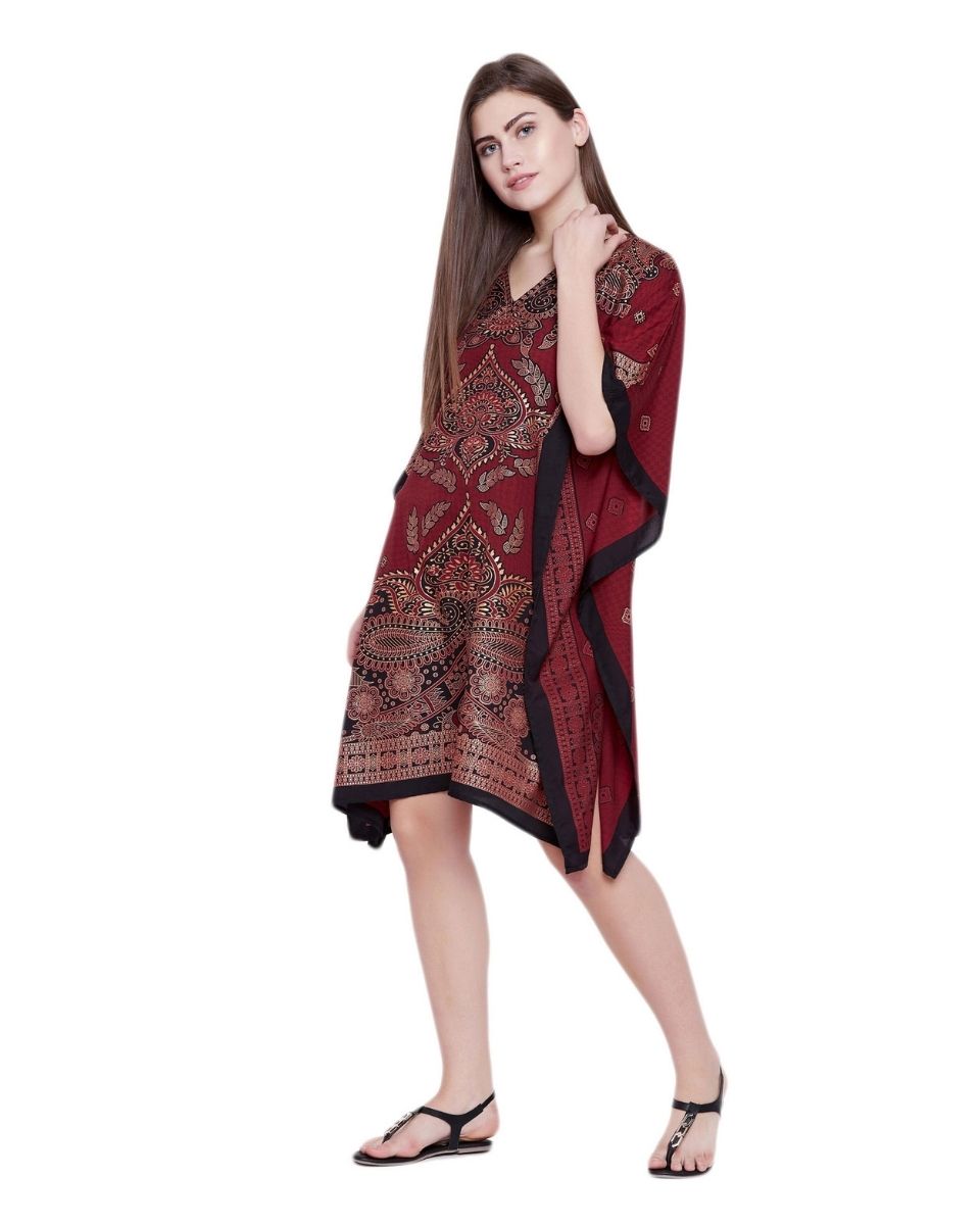 Ladies Paisley Maroon Plus Size Beach For Women Tunic Dress