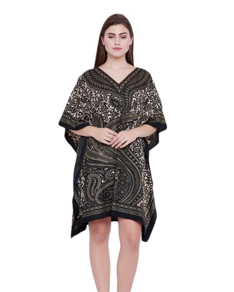 Black Polyester Plus Size Kimono Style Tunic For Women