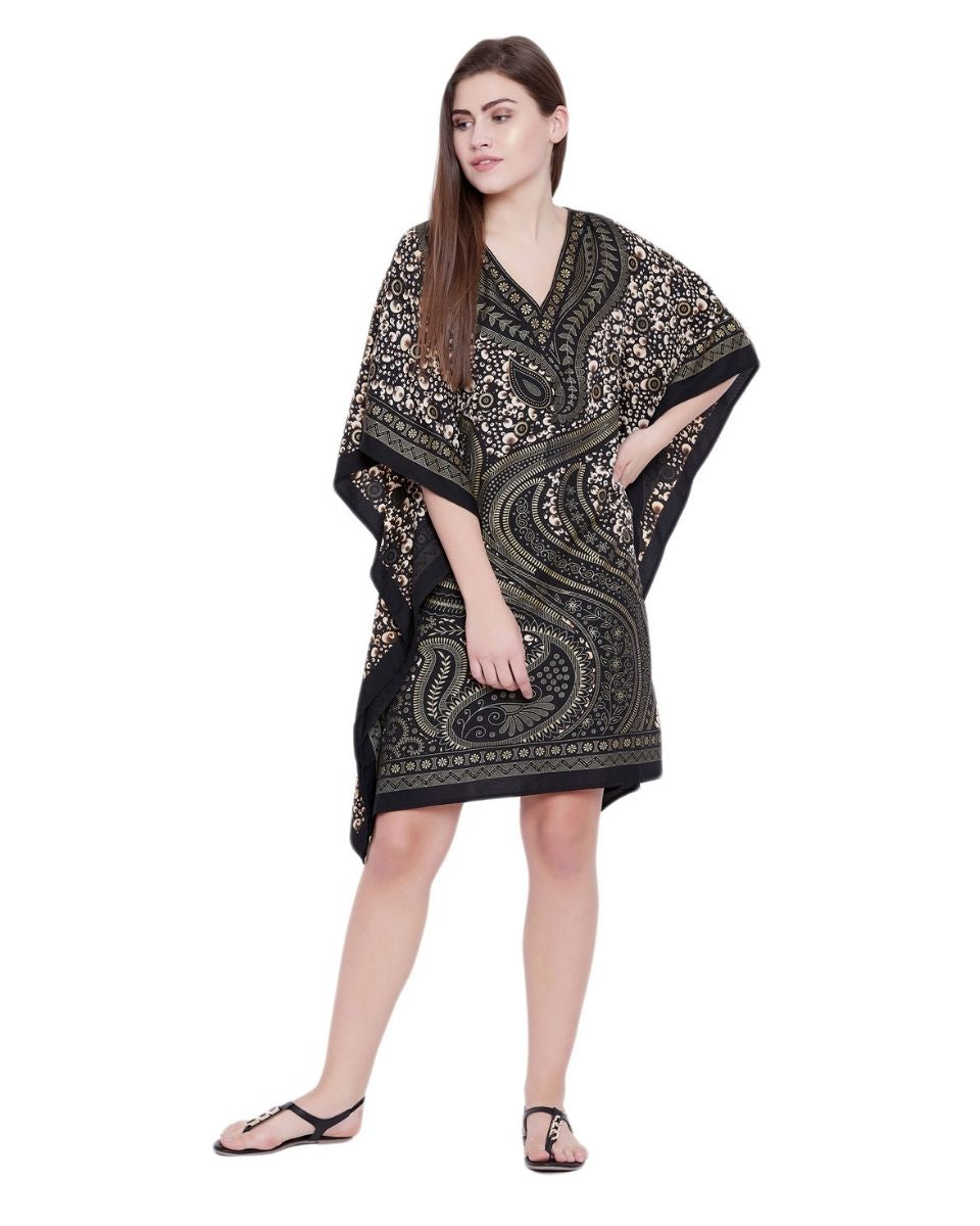 Black Polyester Plus Size Kimono Style Tunic For Women