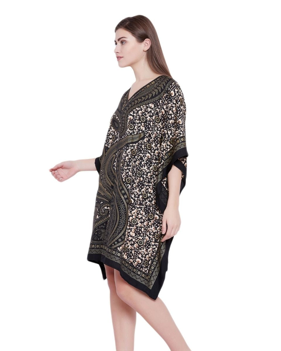 Black Polyester Plus Size Kimono Style Tunic For Women