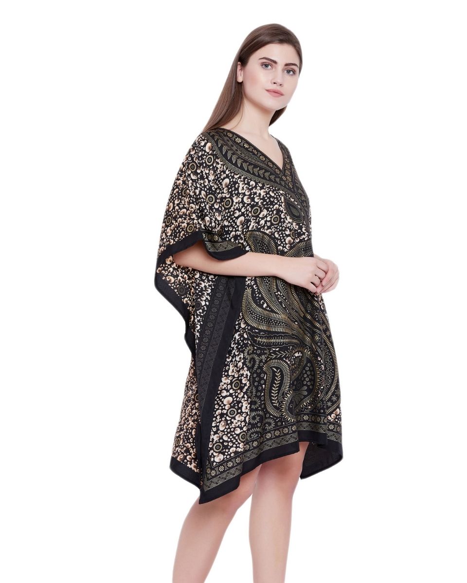 Black Polyester Plus Size Kimono Style Tunic For Women