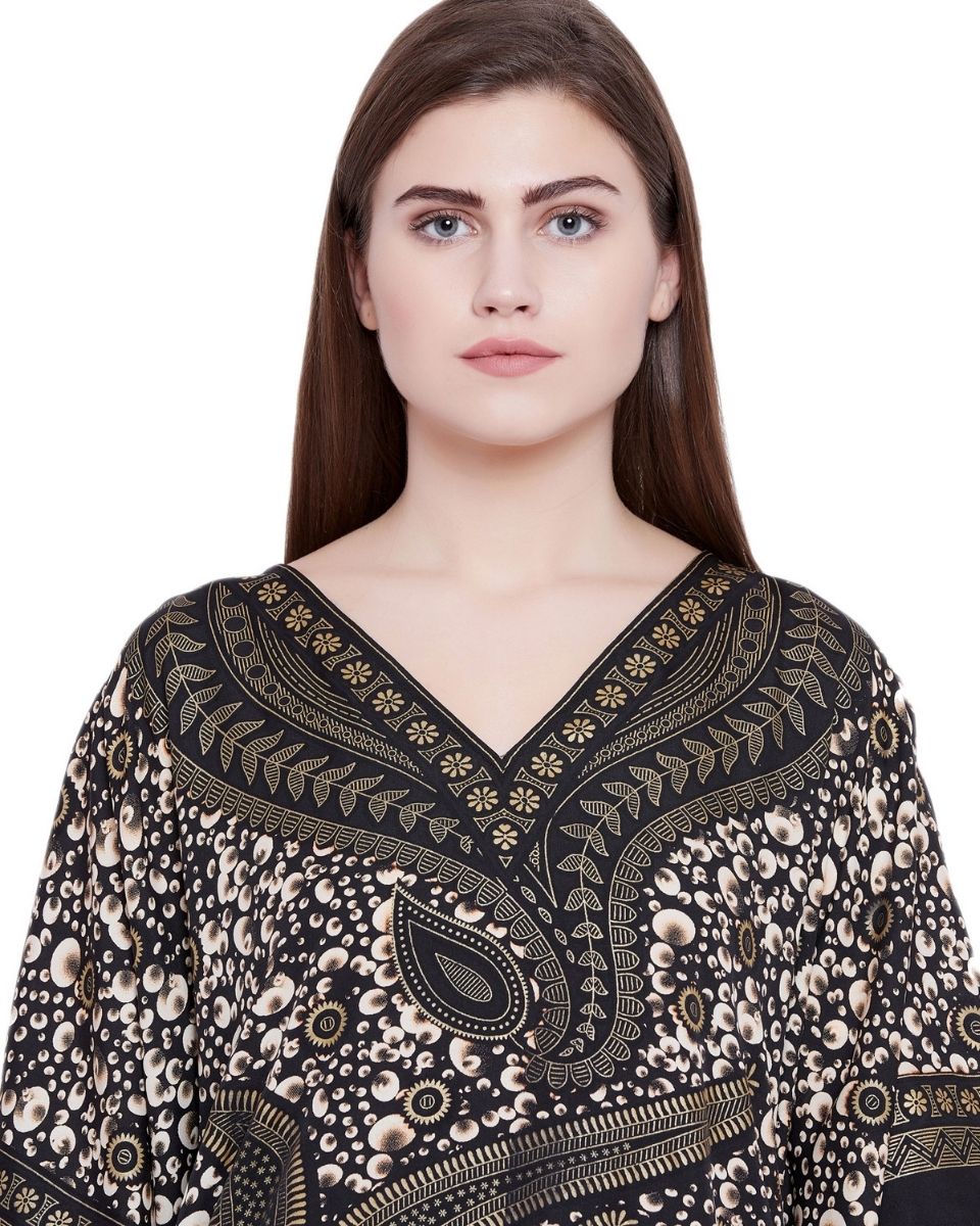 Black Polyester Plus Size Kimono Style Tunic For Women