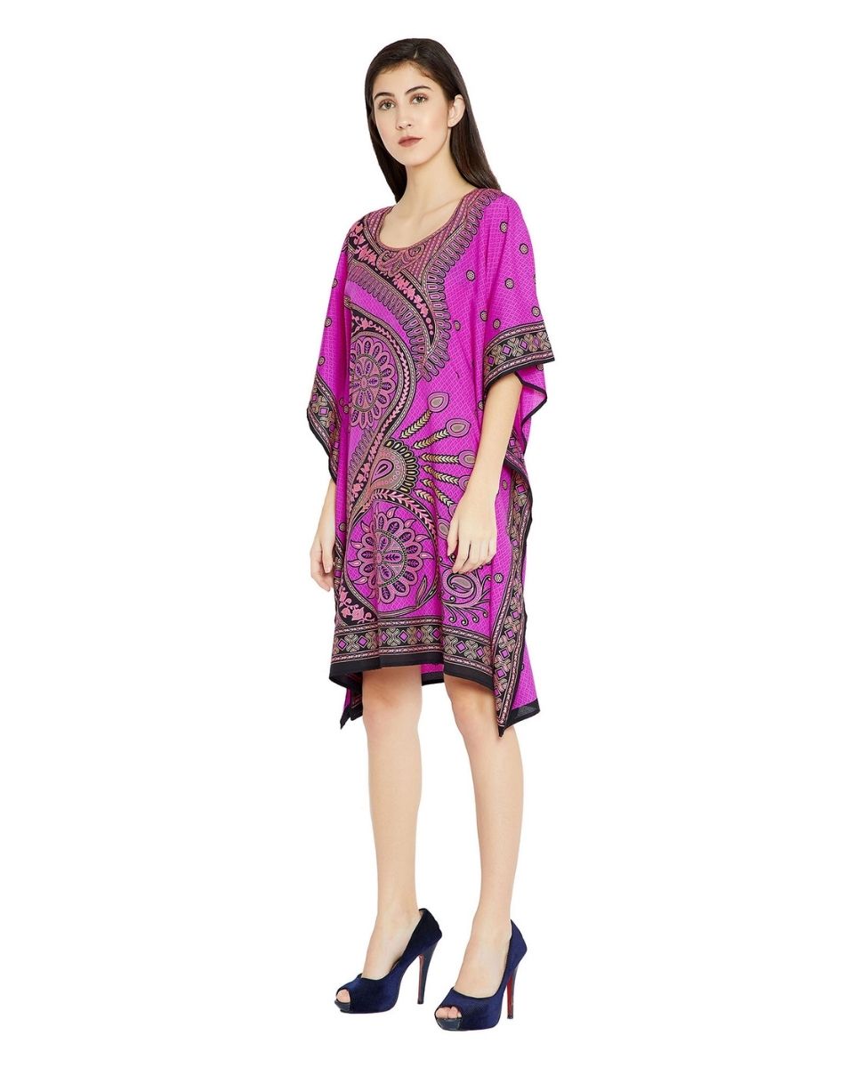 Pink Floral Plus Size Digital Printed Tunic Dress For Women