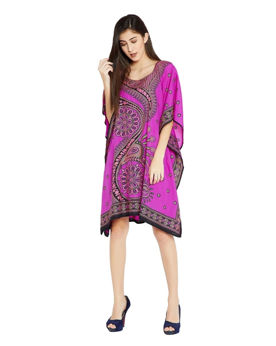 Pink Floral Plus Size Digital Printed Tunic Dress For Women