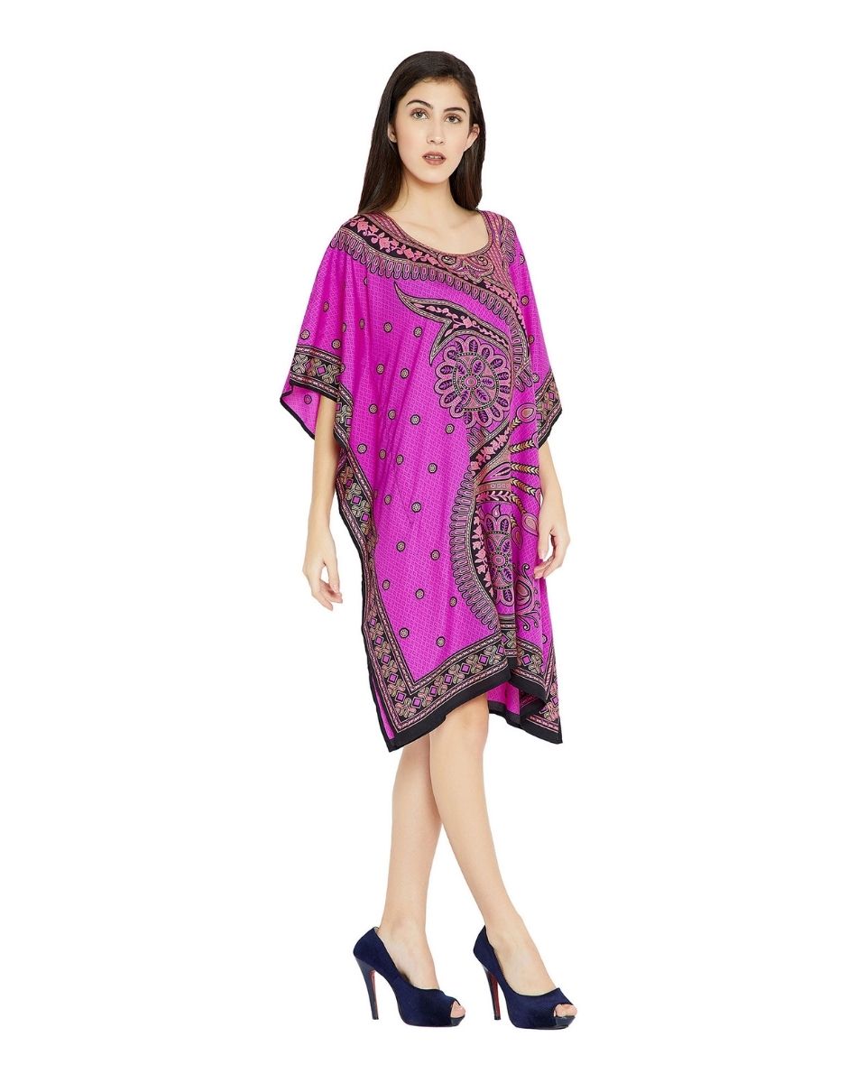 Pink Floral Plus Size Digital Printed Tunic Dress For Women