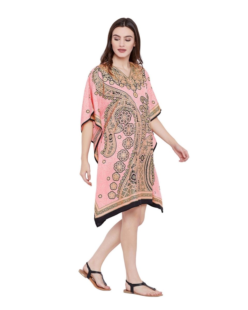 Peach Lightweight Plus Size Mini Polyester Tunic For Women