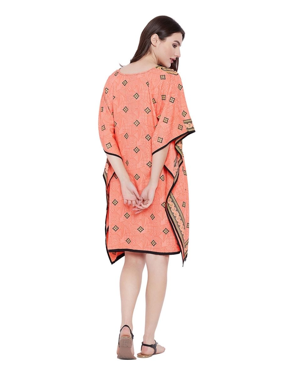 Peach Paisley Designer Tunic Plus Size Dress For Women Kimono