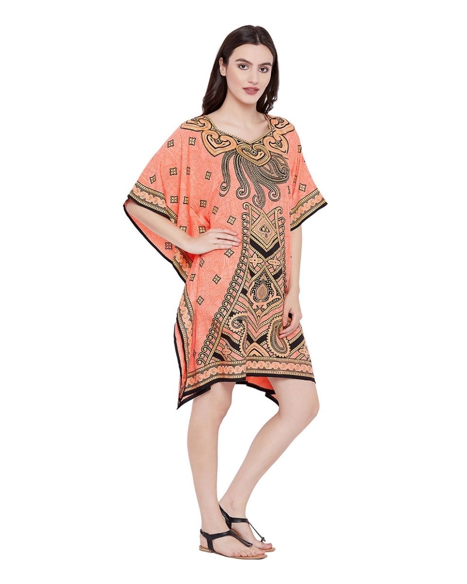 Peach Paisley Designer Tunic Plus Size Dress For Women Kimono