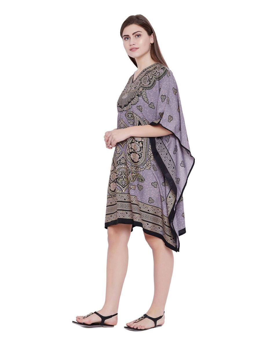 Purple Tunic Plus Size Paisley Polyester Top For Women