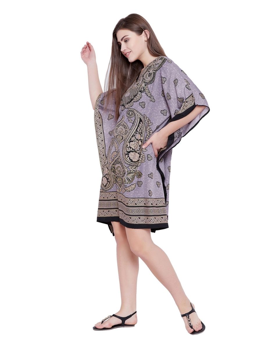 Purple Tunic Plus Size Paisley Polyester Top For Women