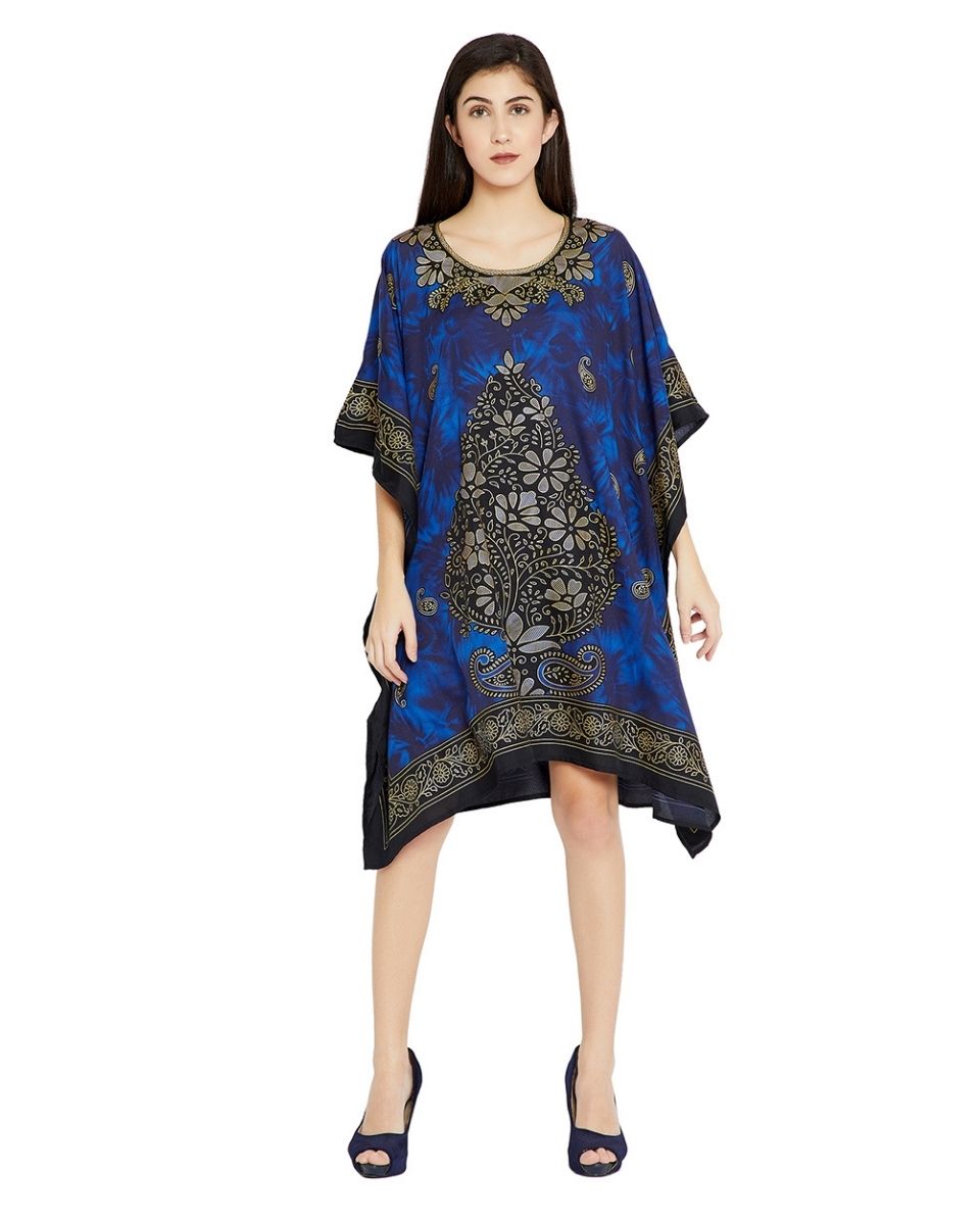 One Size Tunic For Plus Size Women Blue Floral Printed Top