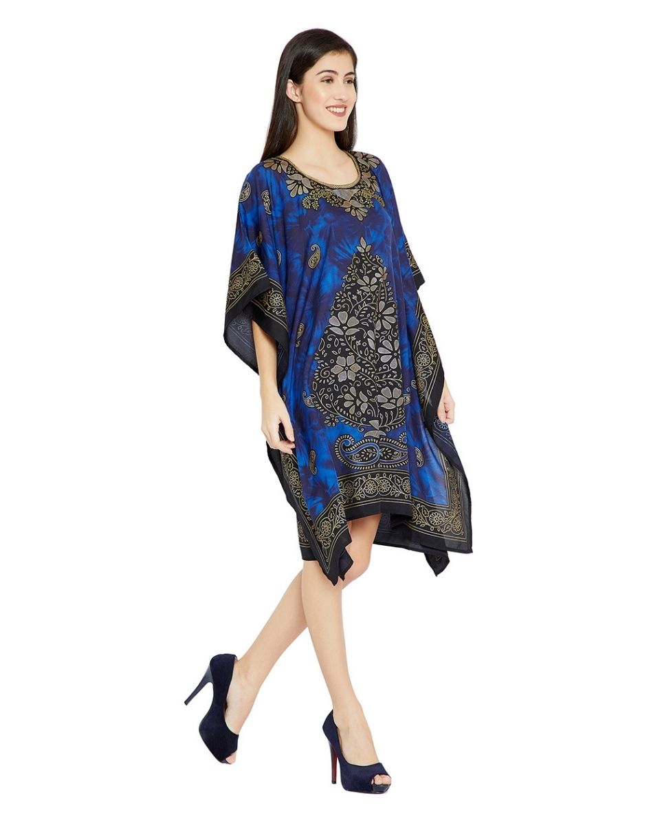 One Size Tunic For Plus Size Women Blue Floral Printed Top