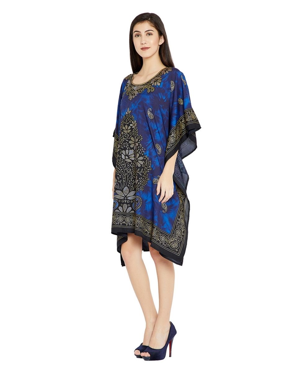 One Size Tunic For Plus Size Women Blue Floral Printed Top