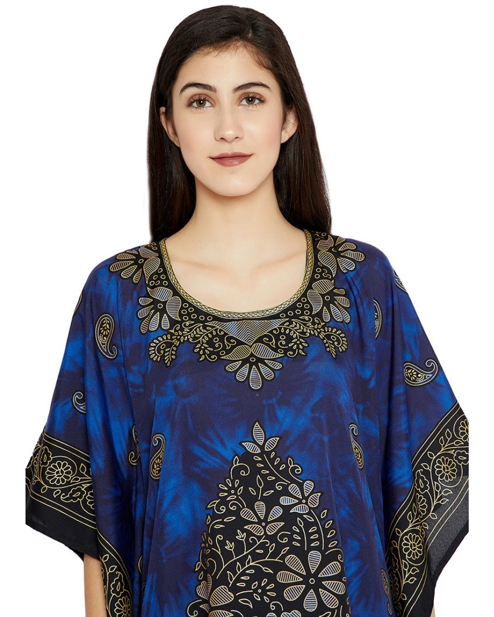 One Size Tunic For Plus Size Women Blue Floral Printed Top