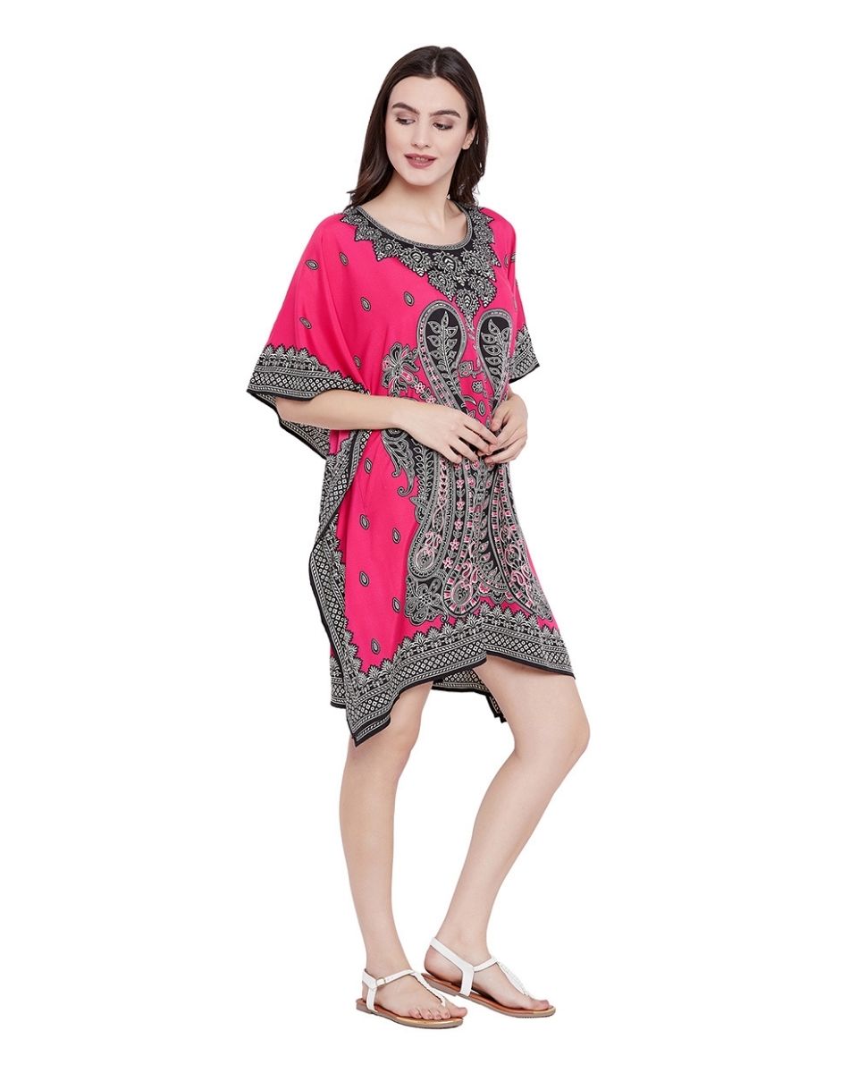 Fuchsia Paisley Tunic For Women Digital Printed Plus Size Short