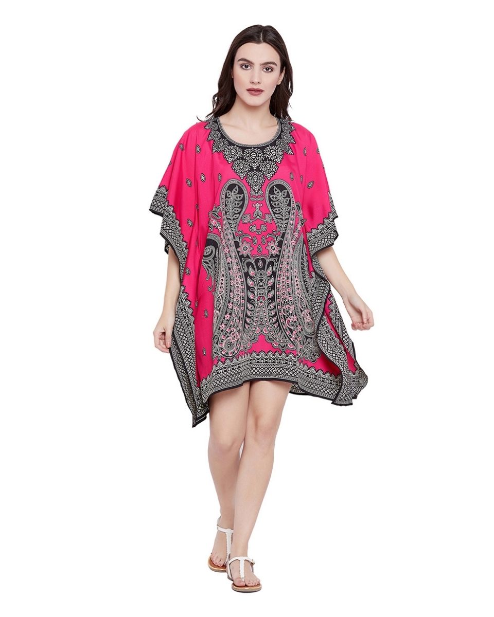 Fuchsia Paisley Tunic For Women Digital Printed Plus Size Short