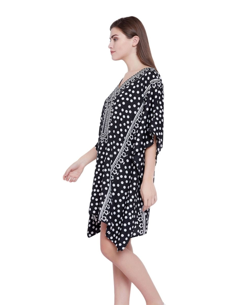 Black Polka Dot Plus Size Kimono Sleeve Tunic For Women