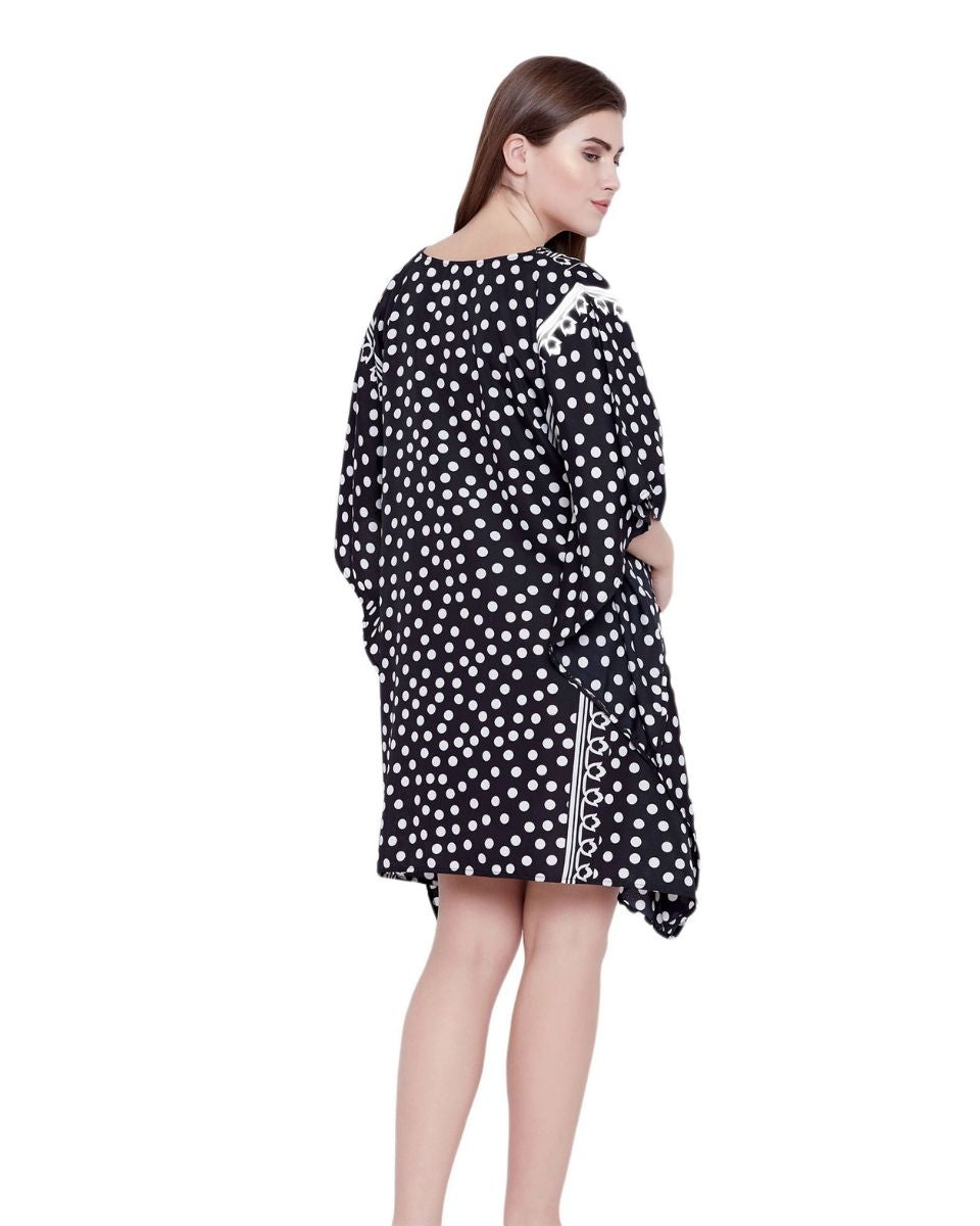 Black Polka Dot Plus Size Kimono Sleeve Tunic For Women