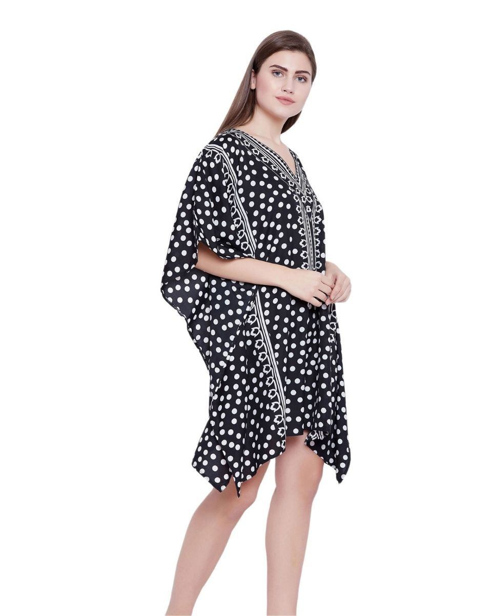 Black Polka Dot Plus Size Kimono Sleeve Tunic For Women