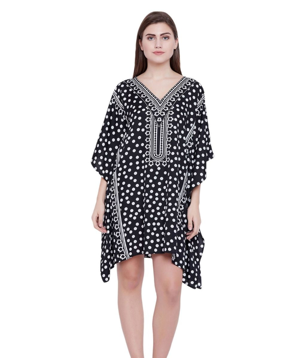 Black Polka Dot Plus Size Kimono Sleeve Tunic For Women