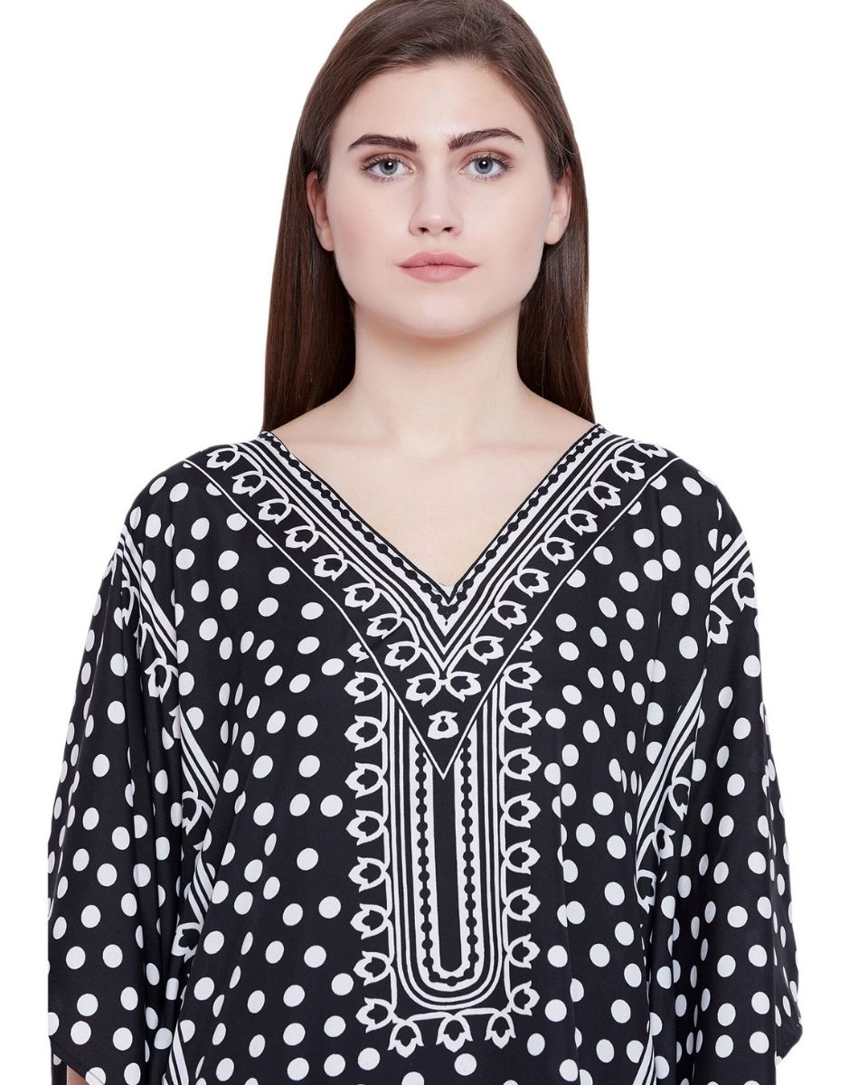 Black Polka Dot Plus Size Kimono Sleeve Tunic For Women