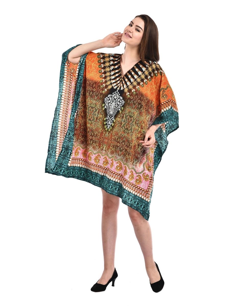 Multicolored Abstract Tunic Party Wear Tops For Plus Size Women