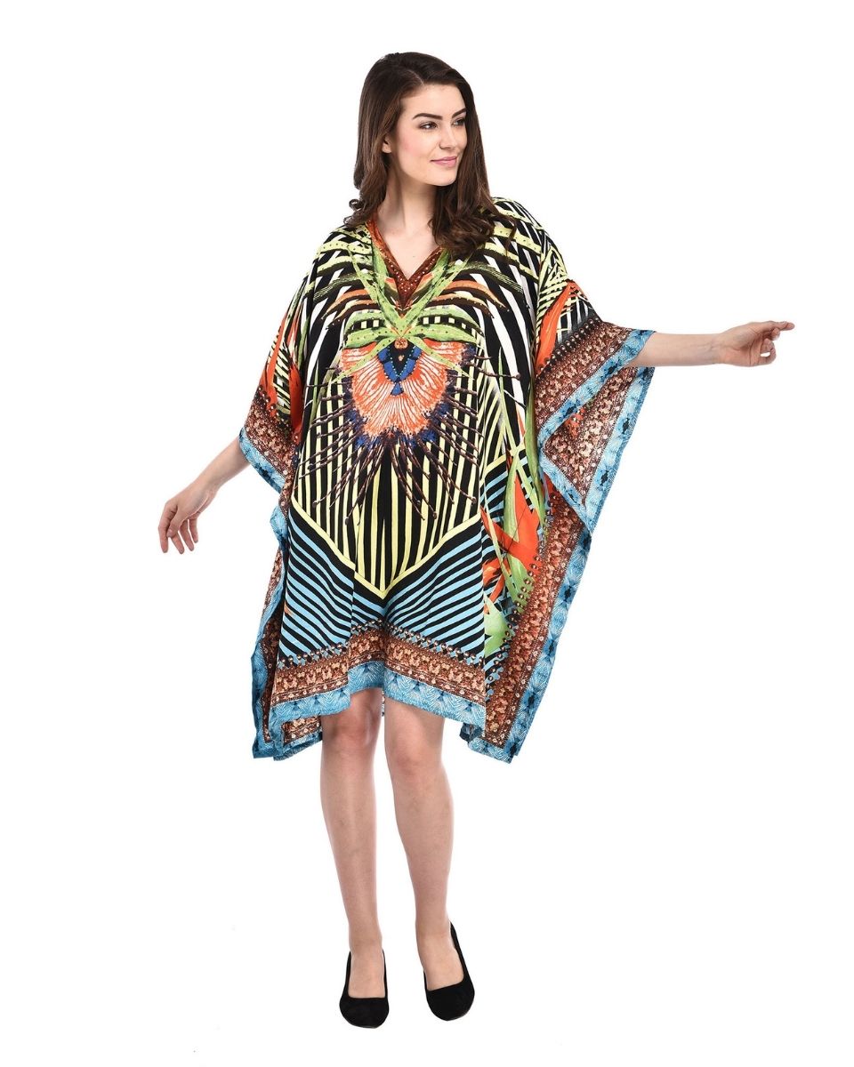 Women Abstract Print Multicolor Polyester Plus Size Tunic