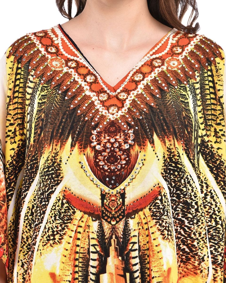 Leopard Print Yellow Plus Size Polyester Tunic For Women