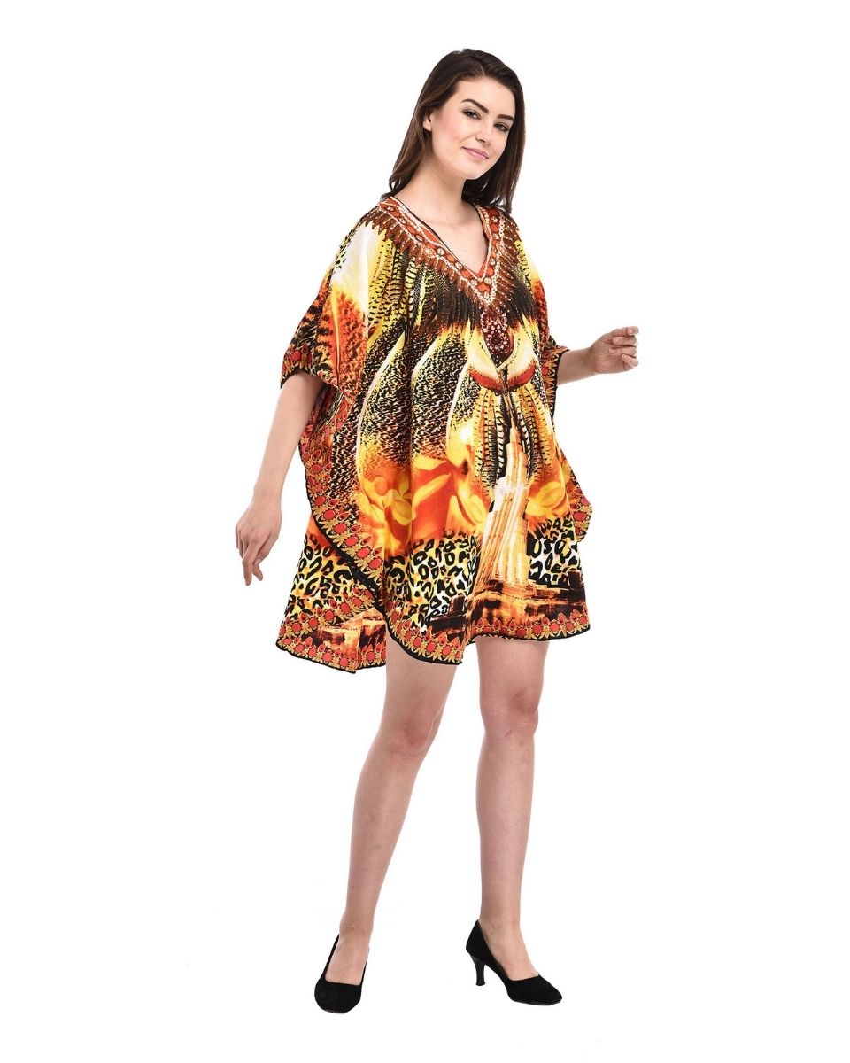 Leopard Print Yellow Plus Size Polyester Tunic For Women