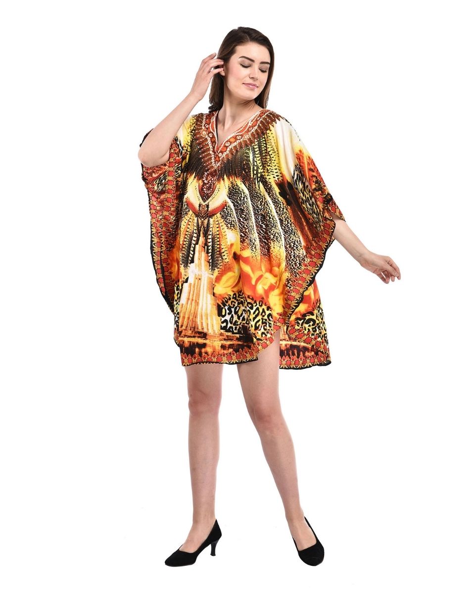 Leopard Print Yellow Plus Size Polyester Tunic For Women